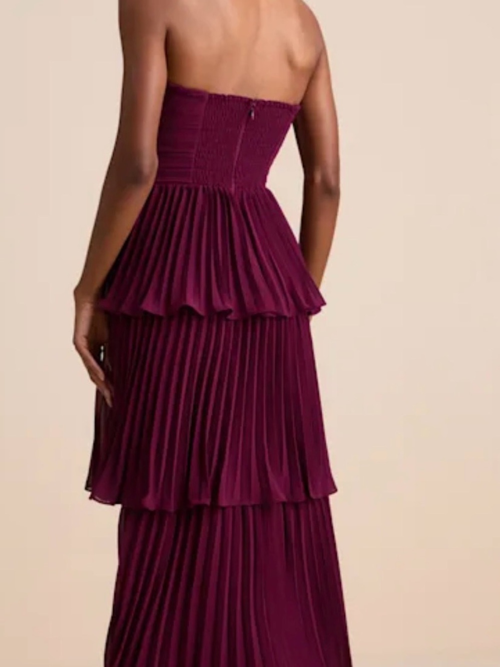 Lulu's Strapless Tiered Pleated Midi Dress in Plum - Picture 2 of 2
